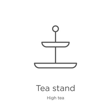 çay stand simge vektör yüksek çay koleksiyonundan. İnce hat çay stand anahat simge vektör illüstrasyon. Anahat, Web sitesi tasarımı ve mobil, uygulama geliştirme için ince hat çay standı simgesi