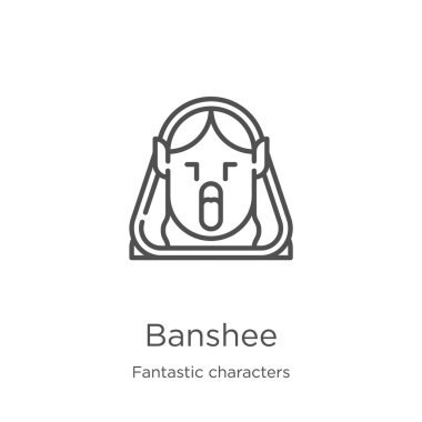 fantastik karakterler koleksiyonundan Banshee simge vektör. İnce çizgi Banshee anahat simge vektör illüstrasyon. Anahat, Web sitesi tasarımı ve mobil, uygulama geliştirme için ince çizgi Banshee simgesi