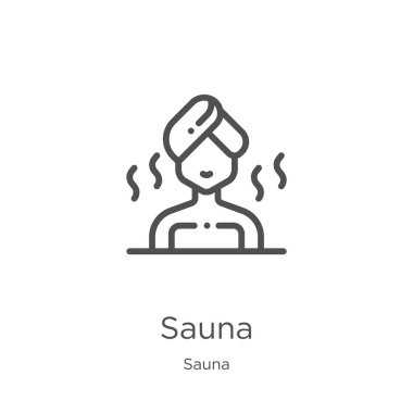 Sauna simgeli vektör. İnce çizgi sauna anahat simge vektör illüstrasyon. Anahat, Web sitesi tasarımı ve mobil, uygulama geliştirme için ince çizgi sauna simgesi