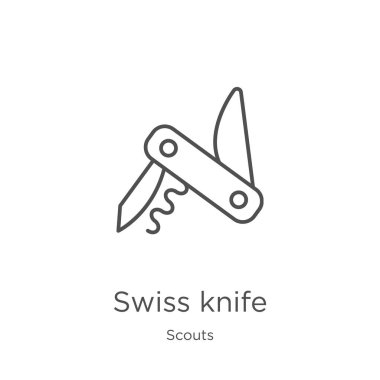 izci koleksiyonundan İsviçre bıçağı simge vektör. İnce çizgi İsviçre bıçak anahat simge vektör illüstrasyon. Anahat, Web sitesi tasarımı ve mobil, uygulama geliştirme için ince çizgi İsviçre bıçak simgesi