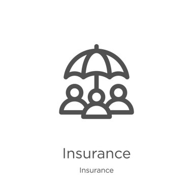 Sigorta koleksiyonu sigorta simgesi vektör. İnce çizgi sigorta anahat simge vektör illüstrasyon. Anahat, Web sitesi tasarımı ve mobil, uygulama geliştirme için ince hat sigortası simgesi