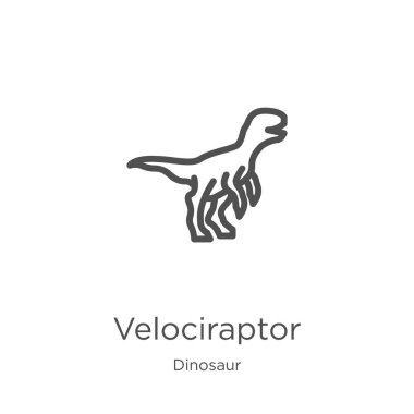 dinozor koleksiyonundan VelociRaptor simge vektör. İnce çizgi VelociRaptor anahat simge vektör illüstrasyon. Anahat, Web sitesi tasarımı ve mobil, uygulama geliştirme için ince çizgi VelociRaptor simgesi
