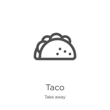 almak uzağa toplama taco simge vektör. İnce çizgi taco anahat simge vektör illüstrasyon. Anahat, Web sitesi tasarımı ve mobil, uygulama geliştirme için ince hat taco simgesi
