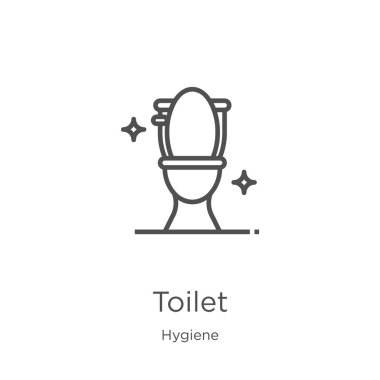 Hijyen koleksiyonundan tuvalet simgesi vektörü. İnce çizgi tuvalet anahat simge vektör illüstrasyon. Anahat, Web sitesi tasarımı ve mobil, uygulama geliştirme için ince çizgi tuvalet simgesi