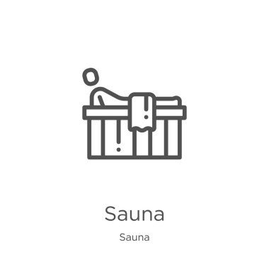 Sauna simgeli vektör. İnce çizgi sauna anahat simge vektör illüstrasyon. Anahat, Web sitesi tasarımı ve mobil, uygulama geliştirme için ince çizgi sauna simgesi