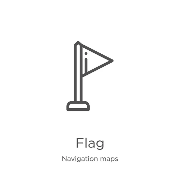Vector icono de la bandera de la colección mapas de navegación. Ilustración de vectores de iconos de líneas delgadas. Esquema, icono de bandera de línea delgada para el diseño del sitio web y móvil, desarrollo de aplicaciones — Vector de stock