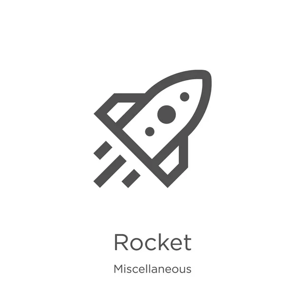 Cohete vector icono de la colección miscelánea. Ilustración de vector de icono de contorno de cohete de línea delgada. Esquema, línea delgada cohete icono para el diseño de sitios web y móviles, desarrollo de aplicaciones — Vector de stock