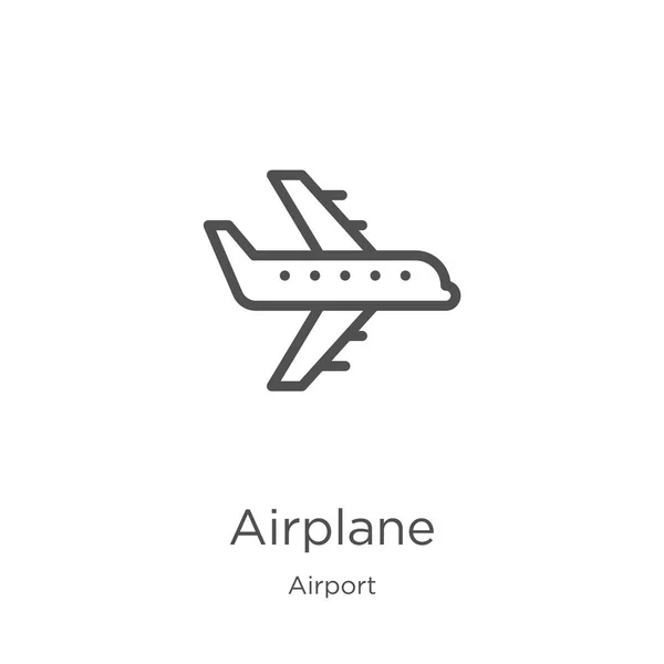 Vector icono de avión de la colección del aeropuerto. Ilustración de vector de icono de contorno de avión de línea delgada. Esquema, icono de avión de línea delgada para el diseño del sitio web y móvil, desarrollo de aplicaciones — Archivo Imágenes Vectoriales