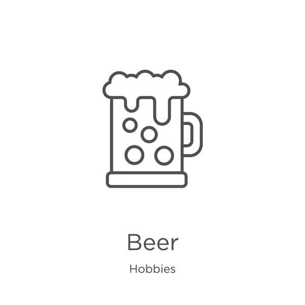 Vector icono de la cerveza de la colección hobbies. Ilustración vectorial delgada línea cerveza contorno icono. Esquema, icono de cerveza de línea fina para el diseño del sitio web y móvil, desarrollo de aplicaciones — Archivo Imágenes Vectoriales