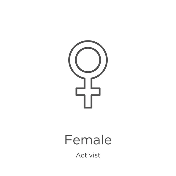 Vector icono femenino de la colección activista. Ilustración de vector de icono de contorno femenino de línea delgada. Esquema, línea delgada icono femenino para el diseño de sitios web y móviles, desarrollo de aplicaciones — Vector de stock