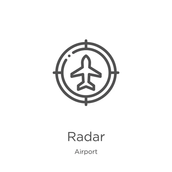 Radar icône vecteur de la collection de l'aéroport. Illustration vectorielle d'icône de contour radar à ligne mince. Schéma, icône radar à ligne mince pour la conception de site Web et mobile, développement d'applications — Image vectorielle