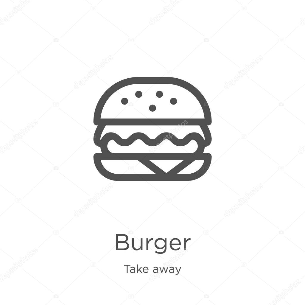 burger icon vector from take away collection. Thin line burger outline icon vector illustration. Outline, thin line burger icon for website design and mobile, app development