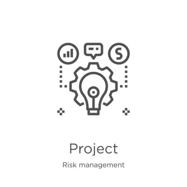 Proje simge vektörü risk yönetimi koleksiyonundan. İnce çizgi proje anahat simge vektör illüstrasyon. Anahat, Web sitesi tasarımı ve mobil, uygulama geliştirme için ince çizgi proje simgesi