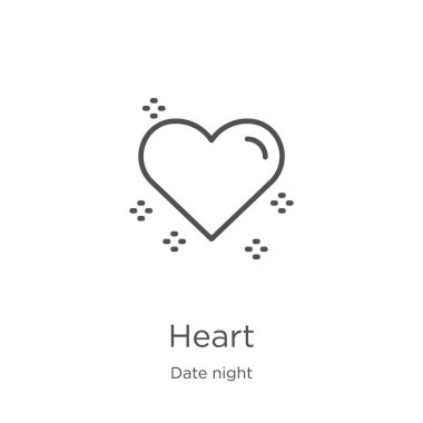 Tarih gece koleksiyonundan kalp simgesi vektör. İnce çizgi kalp anahat simge vektör illüstrasyon. Anahat, Web sitesi tasarımı ve mobil, uygulama geliştirme için ince çizgi kalp simgesi