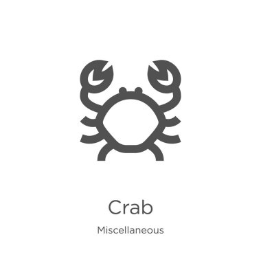 çeşitli koleksiyonundan yengeç simge vektör. İnce çizgi yengeç anahat simge vektör illüstrasyon. Anahat, Web sitesi tasarımı ve mobil, uygulama geliştirme için ince çizgi yengeç simgesi