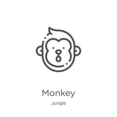 Orman koleksiyonundan maymun simge vektör. İnce çizgi maymun anahat simge vektör illüstrasyon. Anahat, Web sitesi tasarımı ve mobil, uygulama geliştirme için ince çizgi maymun simgesi