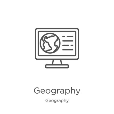geographysimge vektör Coğrafya koleksiyonundan. İnce çizgi Coğrafya anahat simge vektör illüstrasyon. Anahat, Web sitesi tasarımı ve mobil, uygulama geliştirme için ince çizgi Coğrafya simgesi