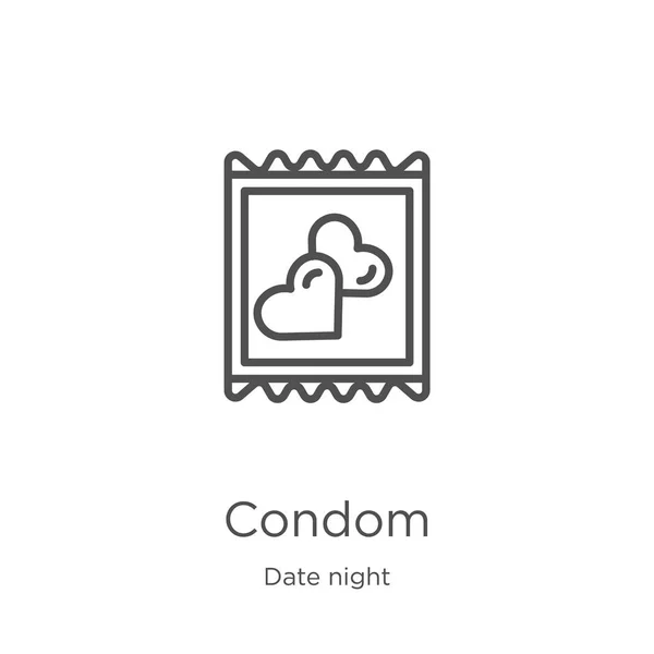 Kondom-Icon-Vektor aus Datumsnachtsammlung. dünne Linie Kondom umreißt Symbol Vektor Illustration. Umriss, dünne Linie Kondom-Symbol für Website-Design und mobile, App-Entwicklung — Stockvektor