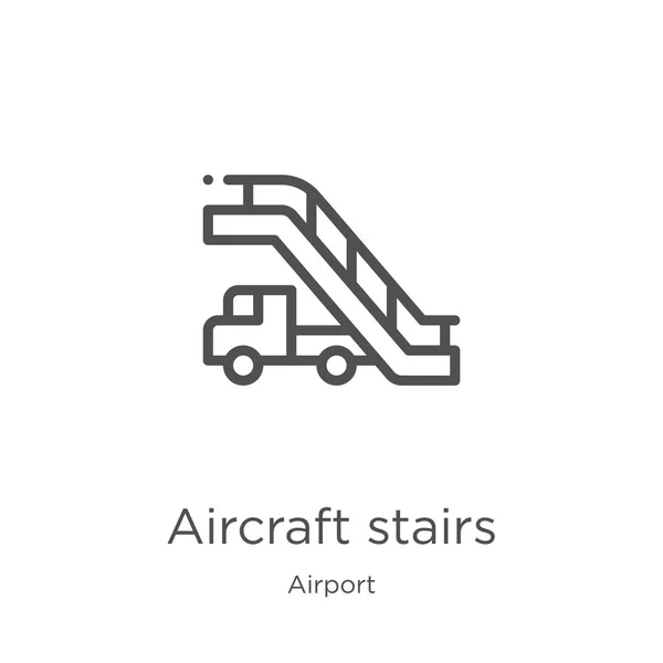 Avion icône de l'escalier vecteur de la collection de l'aéroport. Illustration vectorielle d'icône de contour d'escalier d'avion de ligne mince. Schéma, ligne mince icône d'escalier d'avion pour la conception de site Web et mobile, développement d'applications — Image vectorielle