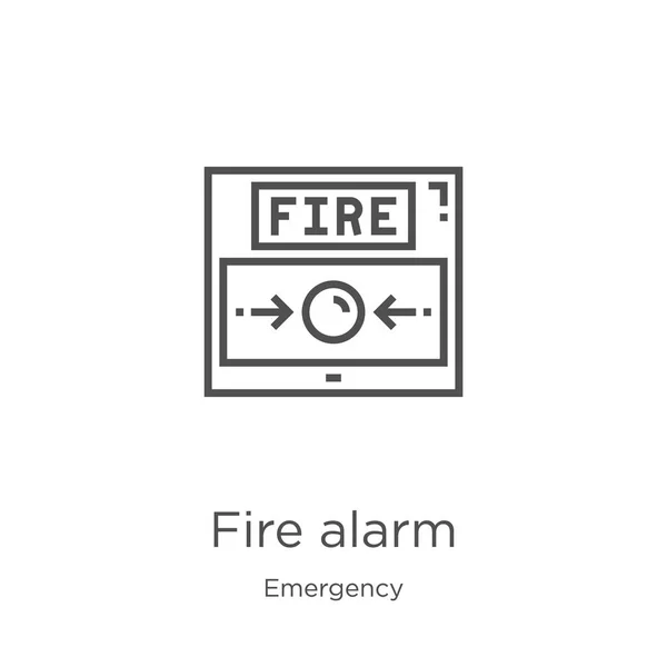 Alarme incendie icône vecteur de la collecte d'urgence. Illustration vectorielle d'icône de contour d'alarme incendie en ligne mince. Aperçu, icône d'alarme incendie de ligne mince pour la conception de site Web et mobile, développement d'applications — Image vectorielle