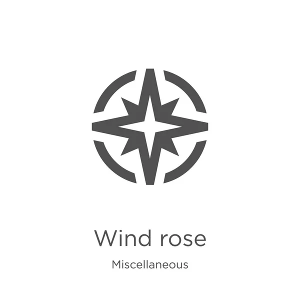 Vector icono de la rosa del viento de la colección miscelánea. Línea delgada viento rosa contorno icono vector ilustración. Esquema, línea delgada icono de la rosa de viento para el diseño del sitio web y móvil, desarrollo de aplicaciones — Vector de stock