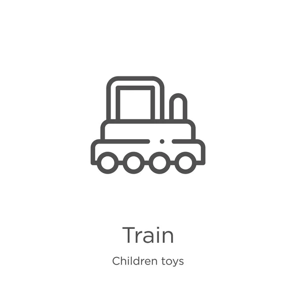 어린이 장난감 컬렉션에서 기차 아이콘 벡터입니다. 얇은 라인 기차 개요 아이콘 벡터 일러스트 레이 션입니다. 웹 사이트 디자인 및 모바일, 앱 개발에 대 한 개요, 얇은 라인 기차 아이콘 — 스톡 벡터