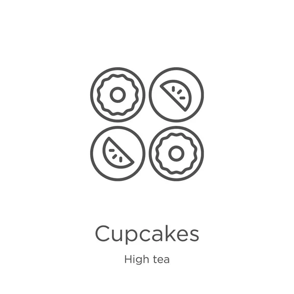 Vettore icona cupcakes da alta collezione di tè. Linea sottile cupcake contorno icona vettoriale illustrazione. Outline, icona di cupcake linea sottile per la progettazione di siti web e mobile, sviluppo di app — Vettoriale Stock