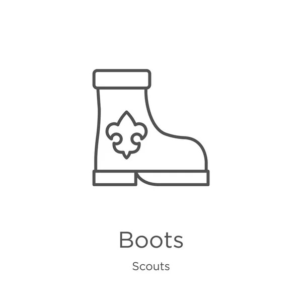 Botas vector icono de la colección scouts. Botas de línea delgada esquema icono vector ilustración. Esquema, icono de botas de línea delgada para el diseño del sitio web y móvil, desarrollo de aplicaciones — Archivo Imágenes Vectoriales