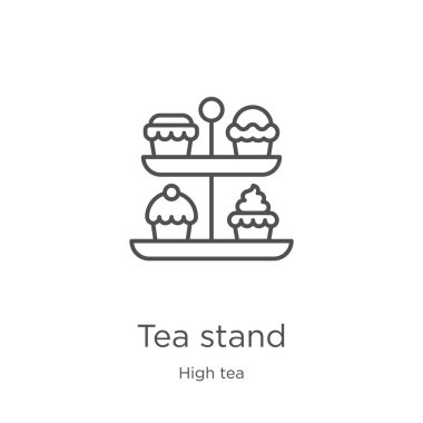 çay stand simge vektör yüksek çay koleksiyonundan. İnce hat çay stand anahat simge vektör illüstrasyon. Anahat, Web sitesi tasarımı ve mobil, uygulama geliştirme için ince hat çay standı simgesi
