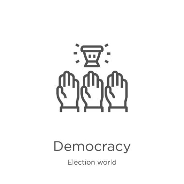 seçim dünya koleksiyonundan demokrasi simge vektör. İnce çizgi demokrasi anahat simge vektör illüstrasyon. Anahat, Web sitesi tasarımı ve mobil, uygulama geliştirme için ince çizgi demokrasi simgesi
