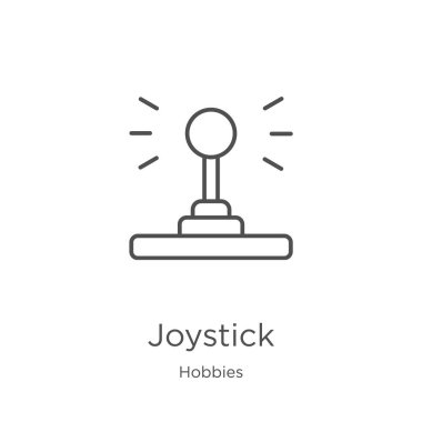 Joystick simgesi vektör hobileri koleksiyonundan. İnce çizgi joystick anahat simge vektör illüstrasyon. Anahat, Web sitesi tasarımı ve mobil, uygulama geliştirme için ince çizgi joystick simgesi
