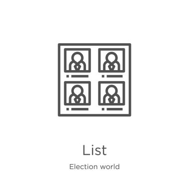 seçim dünya koleksiyonundan liste simgesi vektör. İnce çizgi listesi anahat simge vektör Illustration. Anahat, Web sitesi tasarımı ve mobil, uygulama geliştirme için ince çizgi listesi simgesi