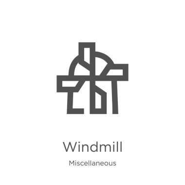 çeşitli koleksiyonundan yel değirmeni simge vektör. İnce çizgi yel değirmeni anahat simge vektör illüstrasyon. Anahat, Web sitesi tasarımı ve mobil, uygulama geliştirme için ince çizgi yel değirmeni simgesi