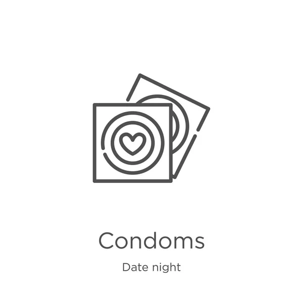 Kondome Icon Vektor von Datum Nacht Sammlung. dünne Linie Kondome umreißen Symbol Vektor Illustration. Umriss, dünne Linie Kondome Symbol für Website-Design und mobile, App-Entwicklung — Stockvektor