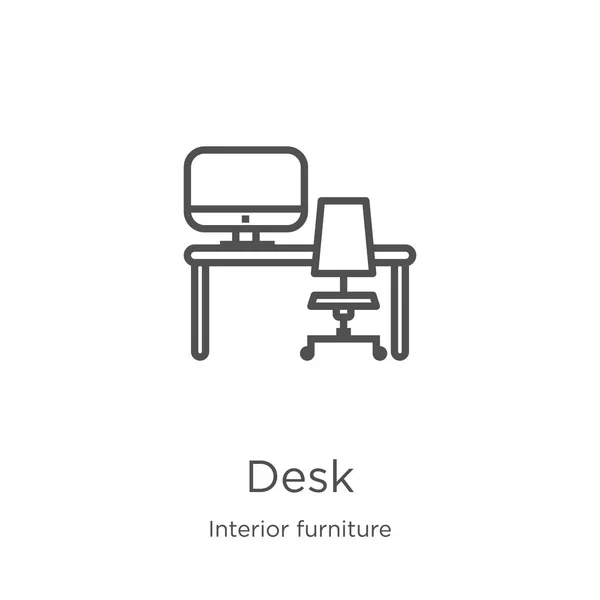 Vector icono de escritorio de la colección de muebles de interior. Ilustración de vector de icono de contorno de escritorio de línea delgada. Esquema, icono de escritorio de línea delgada para el diseño del sitio web y móvil, desarrollo de aplicaciones — Archivo Imágenes Vectoriales
