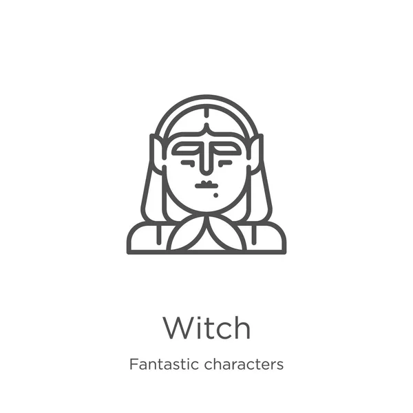 Witch icon vector van Fantastic Characters collectie. Dunne lijn heks overzicht icoon vector illustratie. Outline, dunne lijn heks icoon voor website design en mobiele, app ontwikkeling — Stockvector