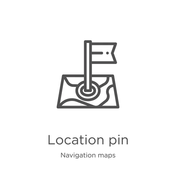 Symbol PIN lokalizacji wektor z kolekcji map nawigacyjnych. Cienka linia położenie PIN kontur ikona ilustracja wektor. Zarys, cienka linia lokalizacja ikona PIN do projektowania stron internetowych i mobilnych, tworzenie aplikacji — Wektor stockowy