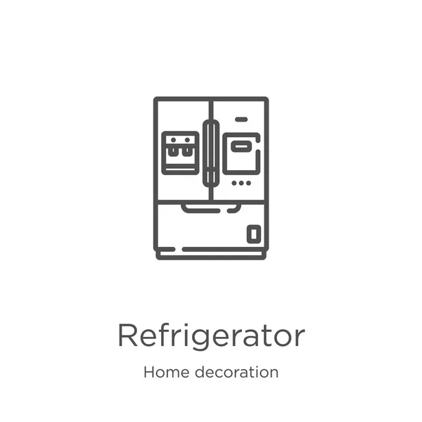 Vettore icona frigorifero dalla collezione decorazione domestica. Linea sottile frigorifero contorno icona vettoriale illustrazione. Contorno, icona del frigorifero linea sottile per la progettazione di siti web e mobile, lo sviluppo di app — Vettoriale Stock