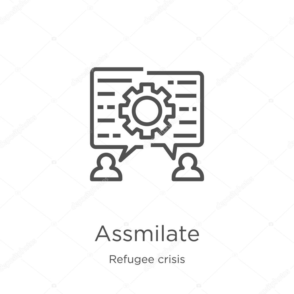 assmilate icon vector from refugee crisis collection. Thin line assmilate outline icon vector illustration. Outline, thin line assmilate icon for website design and mobile, app development