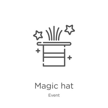 olay koleksiyonundan sihirli şapka simge vektör. İnce çizgi sihirli şapka anahat simge vektör illüstrasyon. Anahat, Web sitesi tasarımı ve mobil, uygulama geliştirme için ince çizgi sihirli şapka simgesi