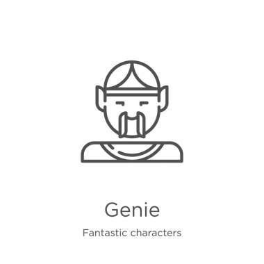 fantastik karakterler koleksiyonundan Genie simge vektör. İnce çizgi Genie anahat simge vektör illüstrasyon. Anahat, Web sitesi tasarımı ve mobil, uygulama geliştirme için ince çizgi Genie simgesi