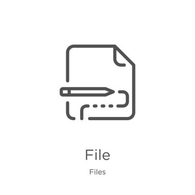 Dosya simgesi vektör dosyaları koleksiyonundan. İnce çizgi dosya anahat simge vektör illüstrasyon. Anahat, Web sitesi tasarımı ve mobil, uygulama geliştirme için ince çizgi dosya simgesi