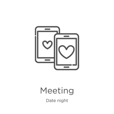 Tarih gece koleksiyondan simge vektör toplantı. İnce çizgi toplantı anahat simge vektör illüstrasyon. Anahat, Web sitesi tasarımı ve mobil, uygulama geliştirme için ince hat toplantı simgesi