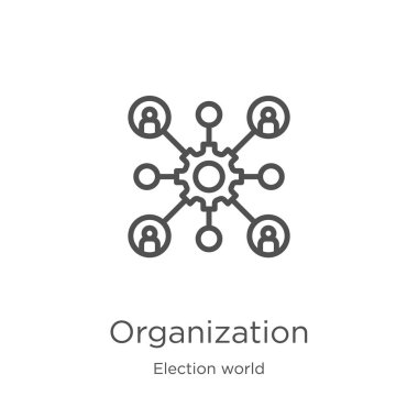 seçim dünya koleksiyonundan Organizasyon simgesi vektör. İnce çizgi organizasyon anahat simge vektör illüstrasyon. Anahat, Web sitesi tasarımı ve mobil, uygulama geliştirme için ince çizgi Organizasyon simgesi