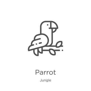 Jungle koleksiyonundan papağan simge vektör. İnce çizgi papağan anahat simge vektör illüstrasyon. Anahat, Web sitesi tasarımı ve mobil, uygulama geliştirme için ince çizgi papağan simgesi