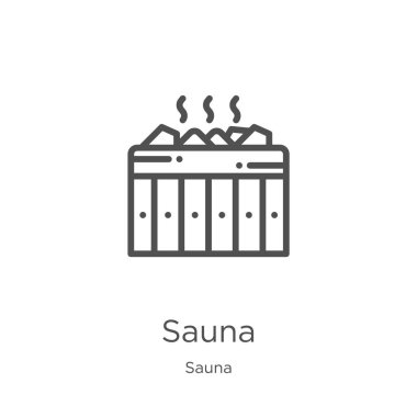 Sauna simgeli vektör. İnce çizgi sauna anahat simge vektör illüstrasyon. Anahat, Web sitesi tasarımı ve mobil, uygulama geliştirme için ince çizgi sauna simgesi