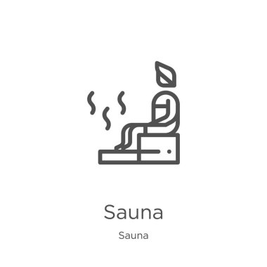 Sauna simgeli vektör. İnce çizgi sauna anahat simge vektör illüstrasyon. Anahat, Web sitesi tasarımı ve mobil, uygulama geliştirme için ince çizgi sauna simgesi