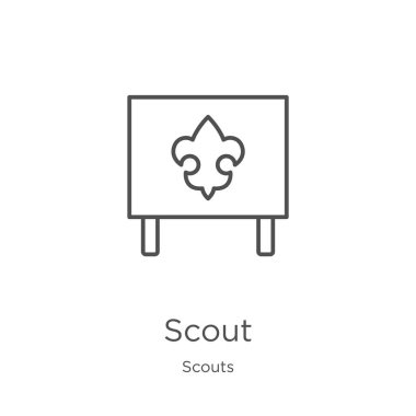 izci koleksiyon simge vektör. İnce çizgi Scout anahat simge vektör illüstrasyon. Anahat, Web sitesi tasarımı ve mobil, uygulama geliştirme için ince çizgi Scout simgesi