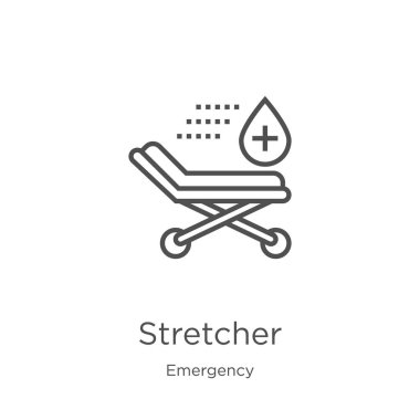 Acil durum koleksiyonundan sedye simgesi vektörü. İnce çizgi sedye anahat simge vektör illüstrasyon. Anahat, Web sitesi tasarımı ve mobil, uygulama geliştirme için ince çizgi sedye simgesi