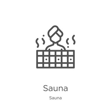 Sauna simgeli vektör. İnce çizgi sauna anahat simge vektör illüstrasyon. Anahat, Web sitesi tasarımı ve mobil, uygulama geliştirme için ince çizgi sauna simgesi